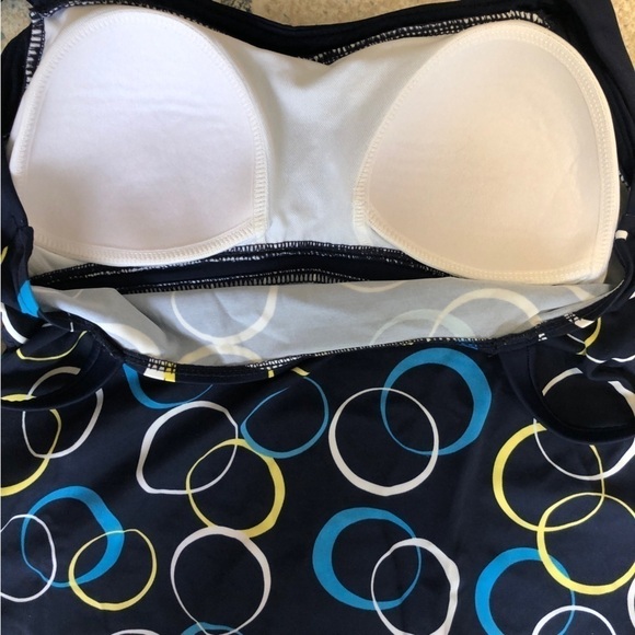 CARIBBEAN JOE - Navy Blue Tankini Tank Top w/ White & Yellow Circles - Size 10 - Picture 3 of 6